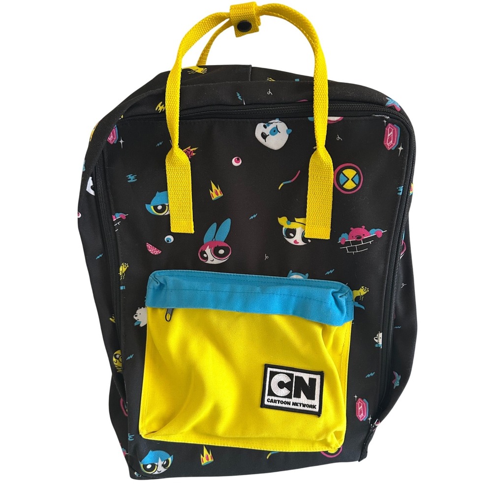 Cartoon Network Powerpuff Girls Backpack Black Yellow Patterned Kids School Bag